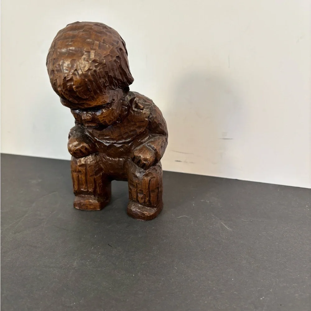 Vintage Hand-Carved Wooden Child Figurine – 6” Folk Art Sculpture
